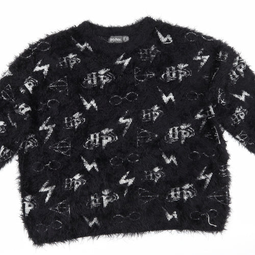 Harry Potter by Primark Womens Black Round Neck  Nylon Pullover Jumper Size L   - Fluffy texture