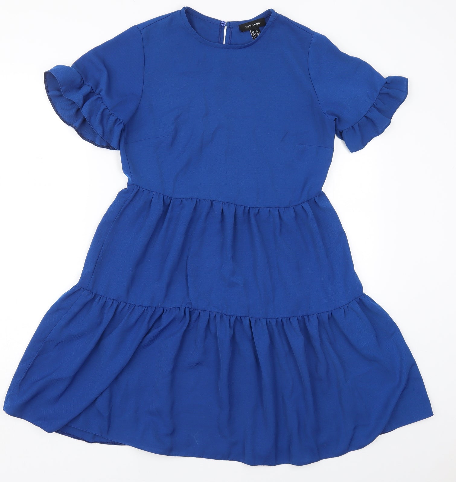 New Look Womens Blue Polyester Skater Dress Size 8 Round Neck