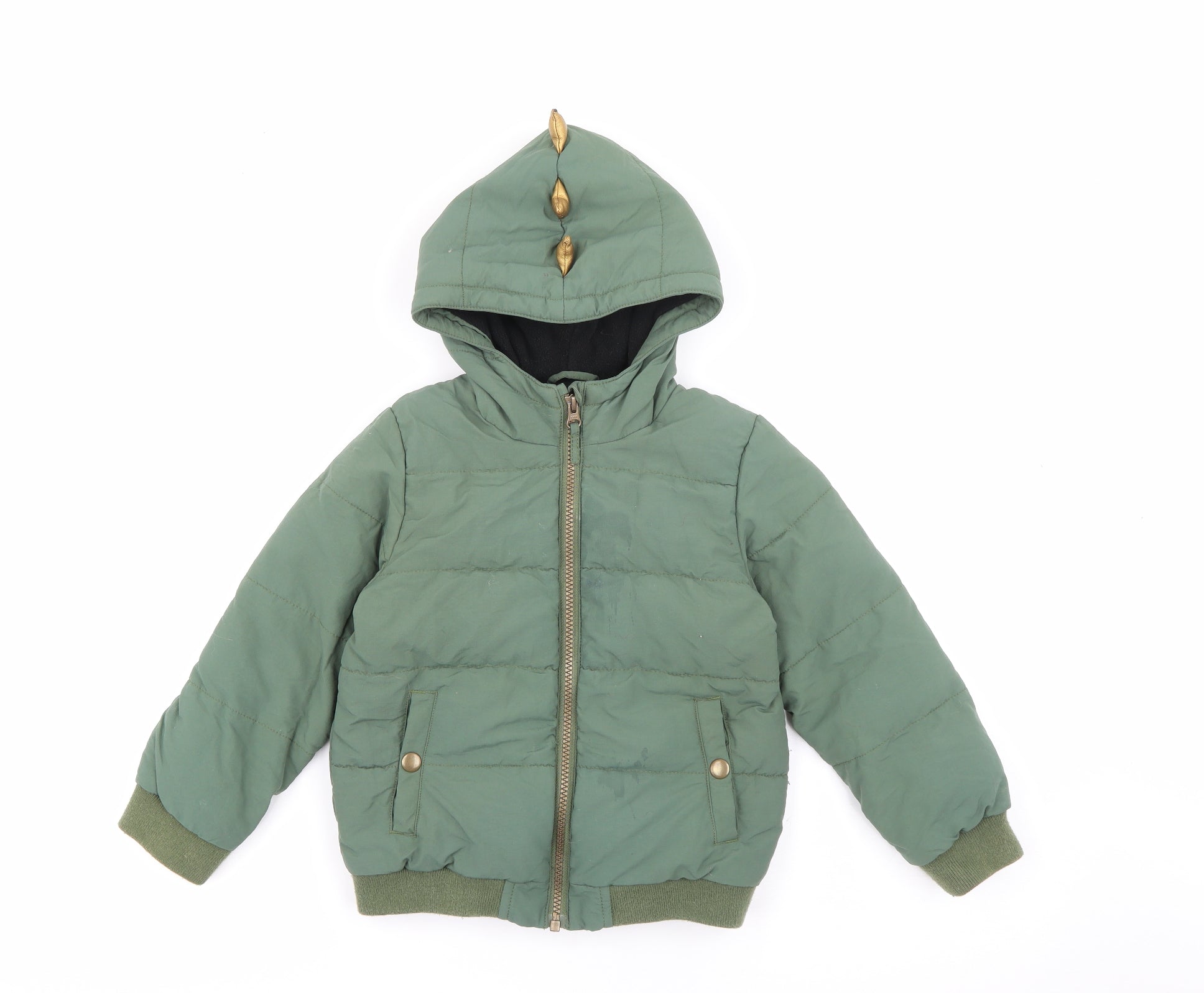 NEXT Boys Green Puffer Jacket Coat Size 4 5 Years Zip Dinosaur Preworn Ltd