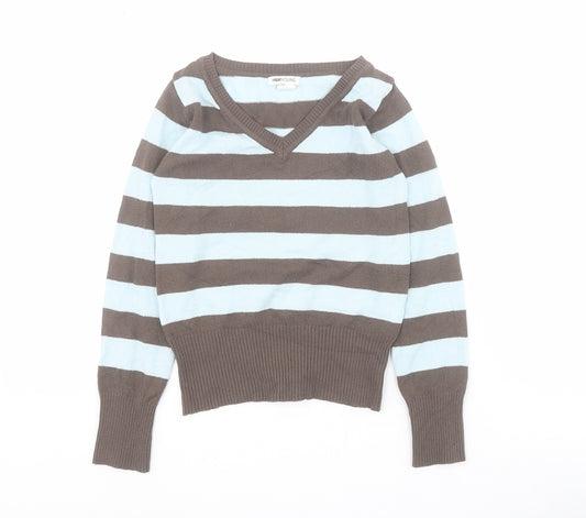 H&M Boys Blue V-Neck Striped Acrylic Pullover Jumper Size 10-11 Years  Pullover