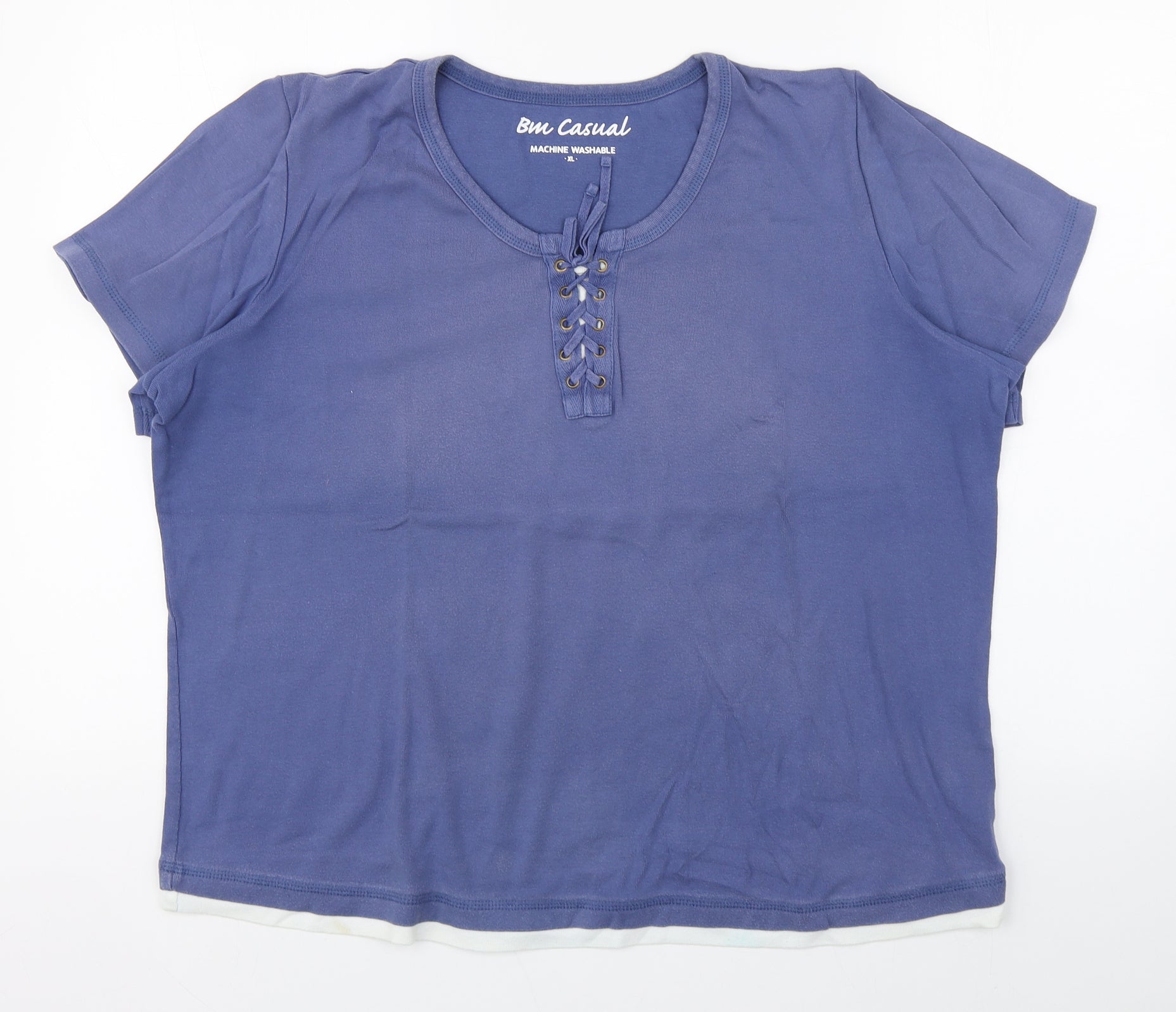 BM Casual Womens Blue Cotton Basic T-Shirt Size XL Scoop Neck