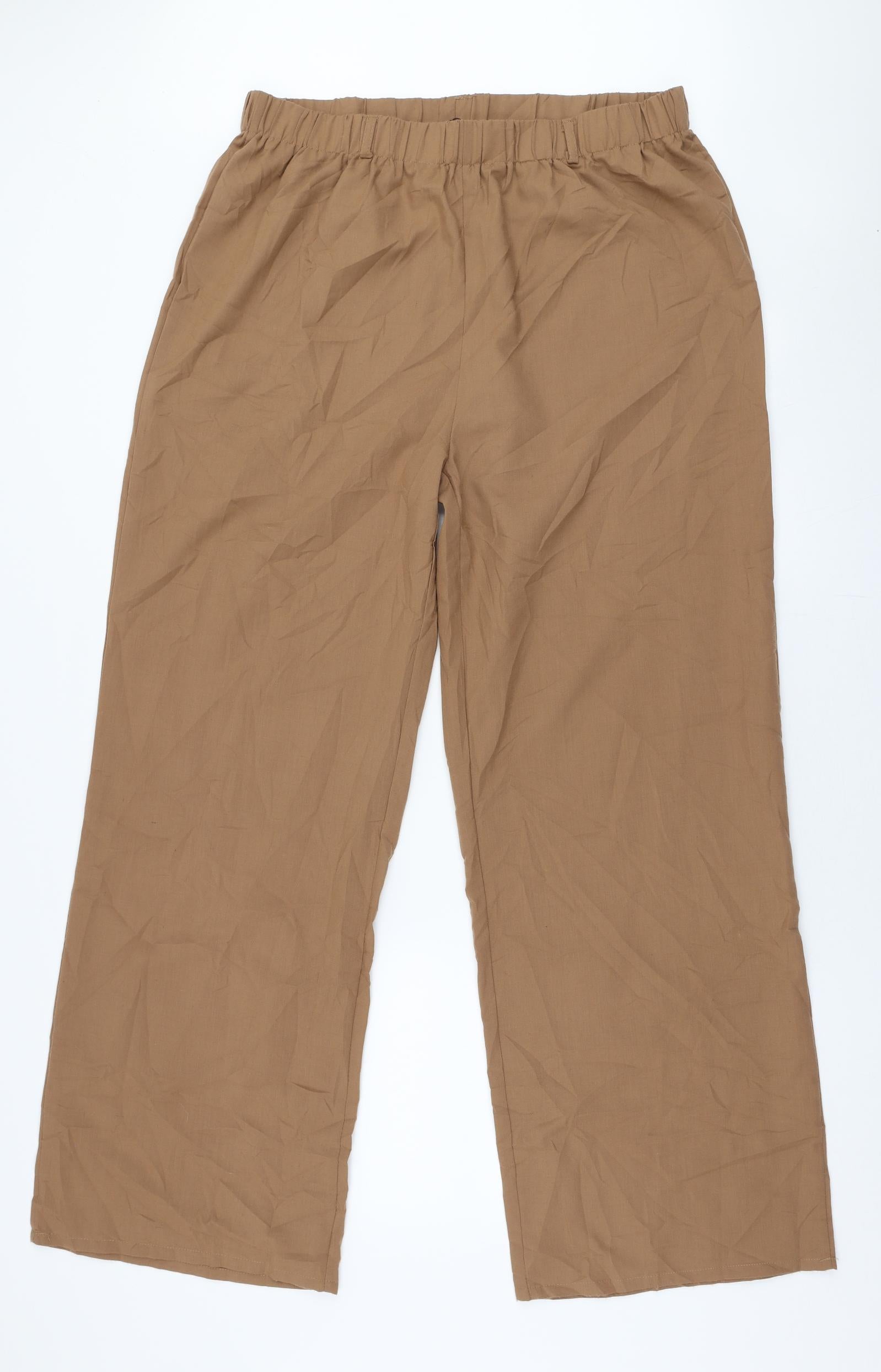 Zanzea Womens Brown Polyester Trousers Size 3XL L30 in Regular