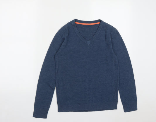 Marks and Spencer Boys Blue V-Neck  Acrylic Pullover Jumper Size 11-12 Years