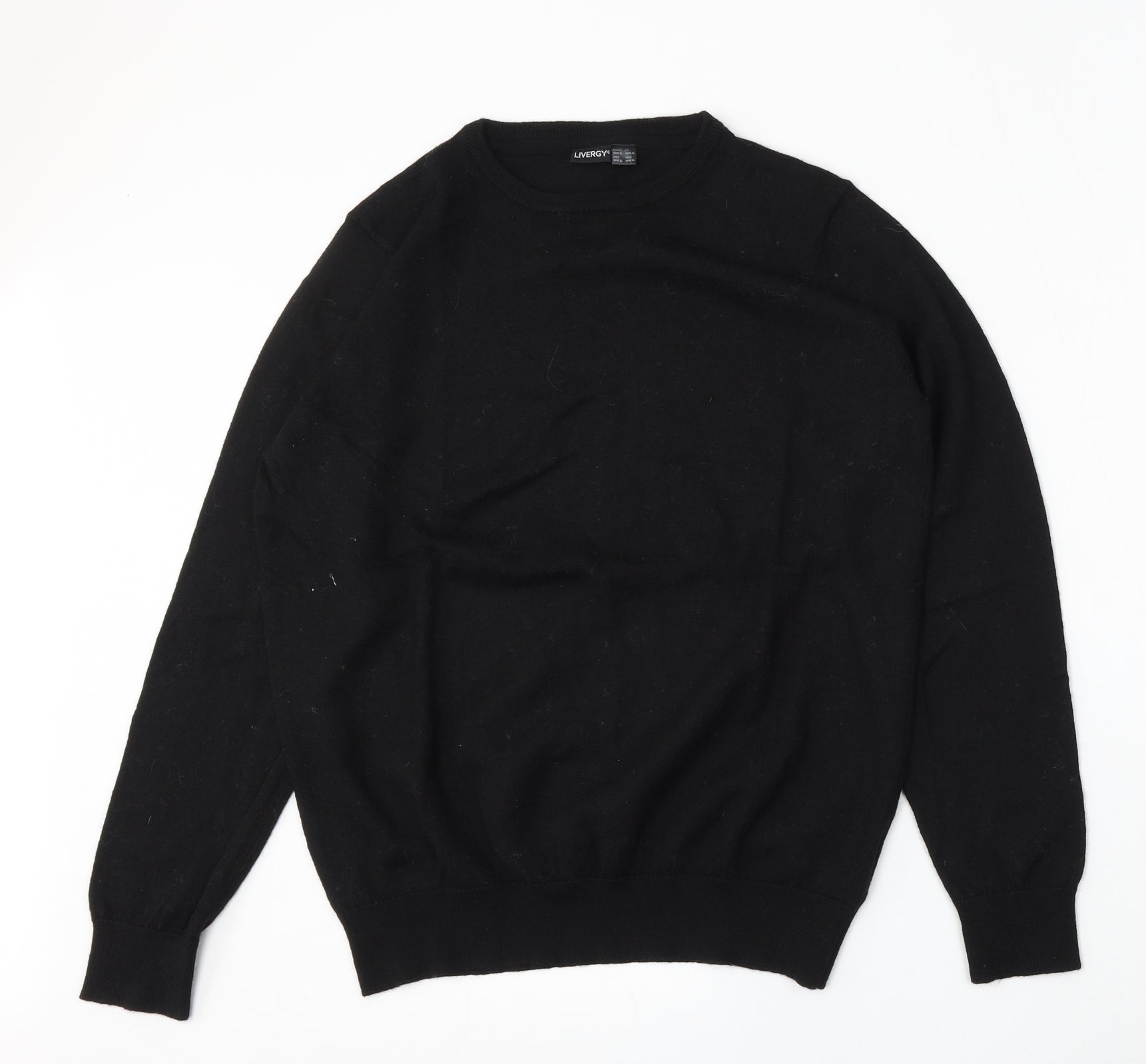 Livergy Mens Black Round Neck – Jumper XL Ltd Preworn Size Wool Pullover