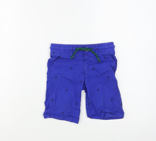 Marks and Spencer Boys Blue  Cotton Cropped Trousers Size 2-3 Years  Regular Drawstring - Palm Tree Print