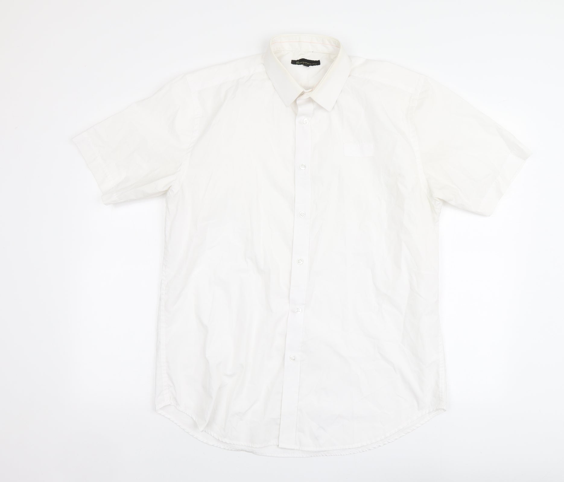 Incorporatewear Mens White Polyester Button-Up Size 16 Collared
