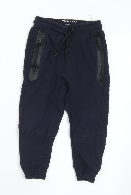 Primark Boys Blue Cotton Jogger Trousers Size 2-3 Years Regular Drawstring