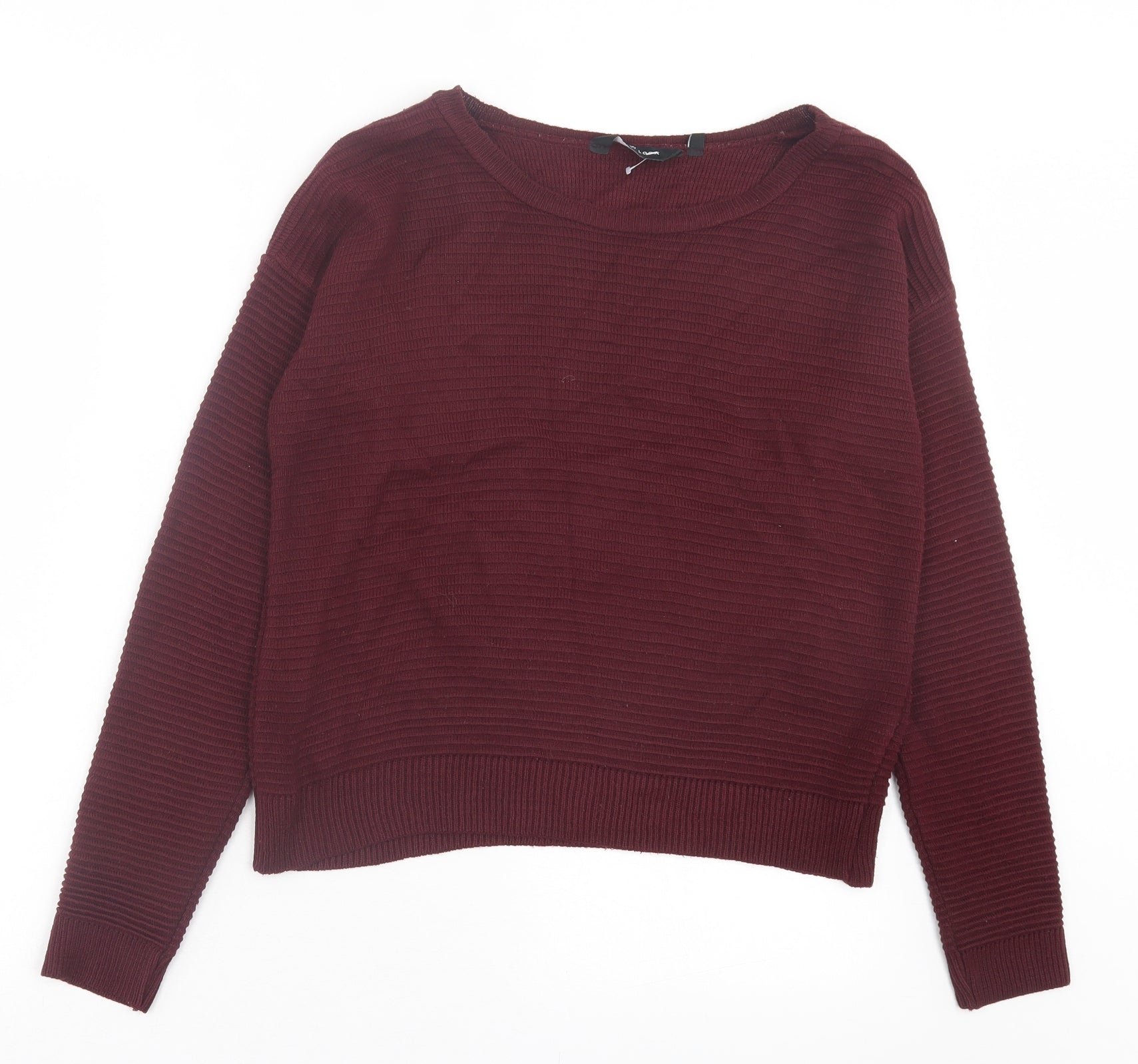 New Look ribbed crew neck sweater in burgundy