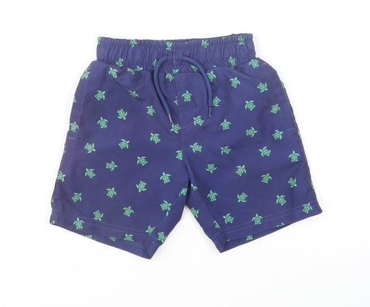 Hello Summer Boys Blue Geometric Polyester Sweat Shorts Size 3-4 Years Regular Drawstring - Turtle Print Swim Shorts