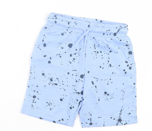 Dunnes Stores Boys Blue Geometric Cotton Sweat Shorts Size 5-6 Years Regular Drawstring - Paint Splatter