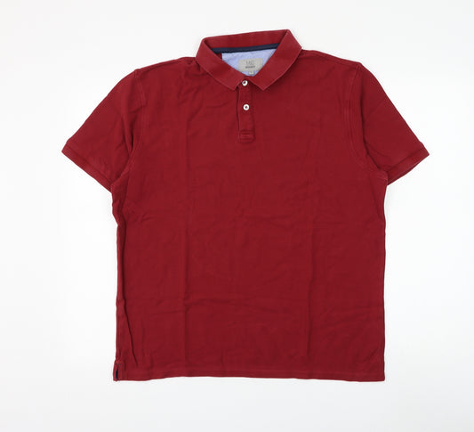 Marks and Spencer Mens Red Polyester Polo Size L Collared Button