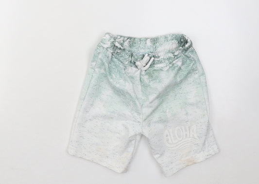 Primark Boys Green Geometric Cotton Sweat Shorts Size 3-4 Years Regular Drawstring - Aloha