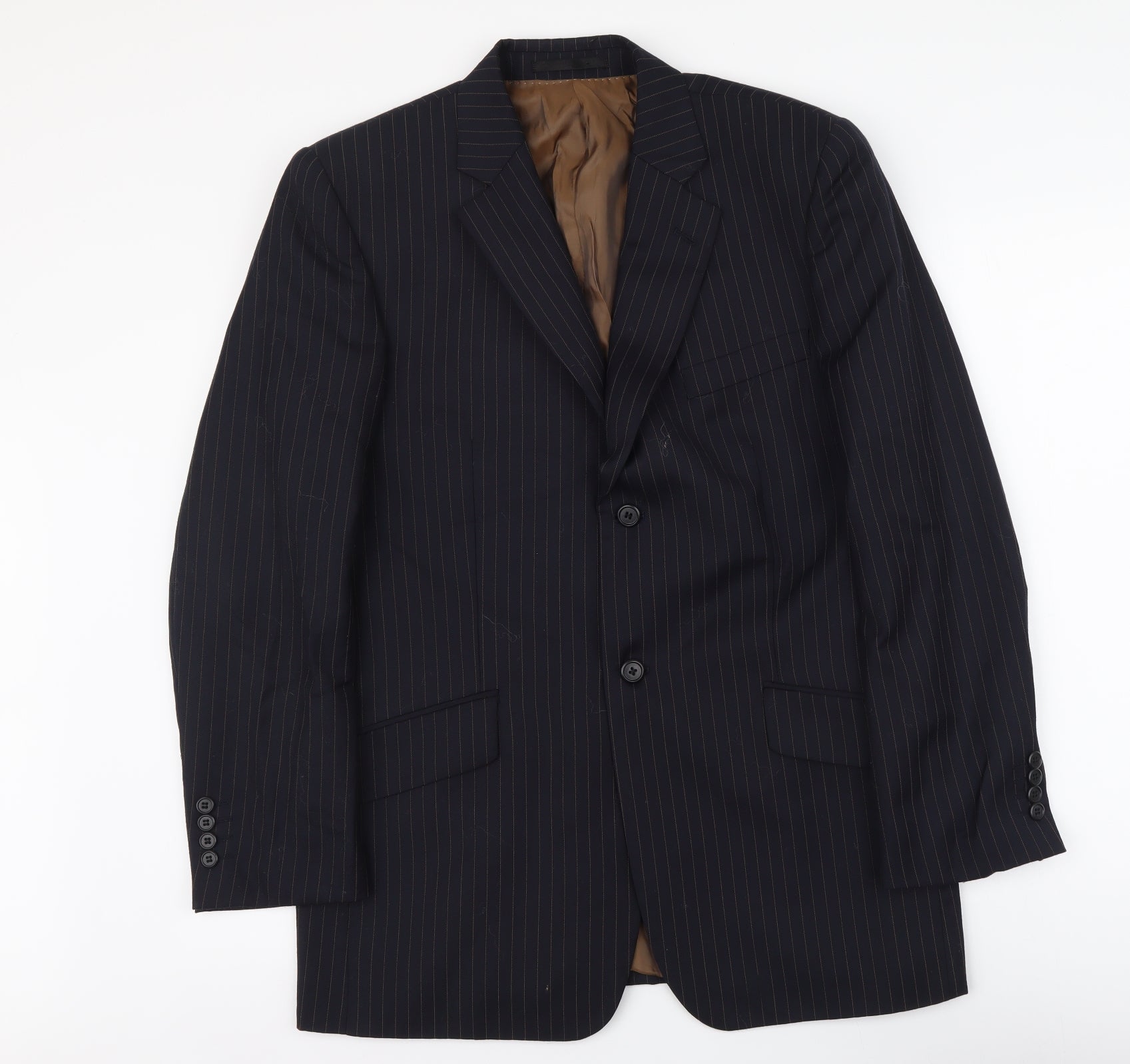 Brook Taverner Mens Blue Striped Polyester Jacket Suit Jacket Size