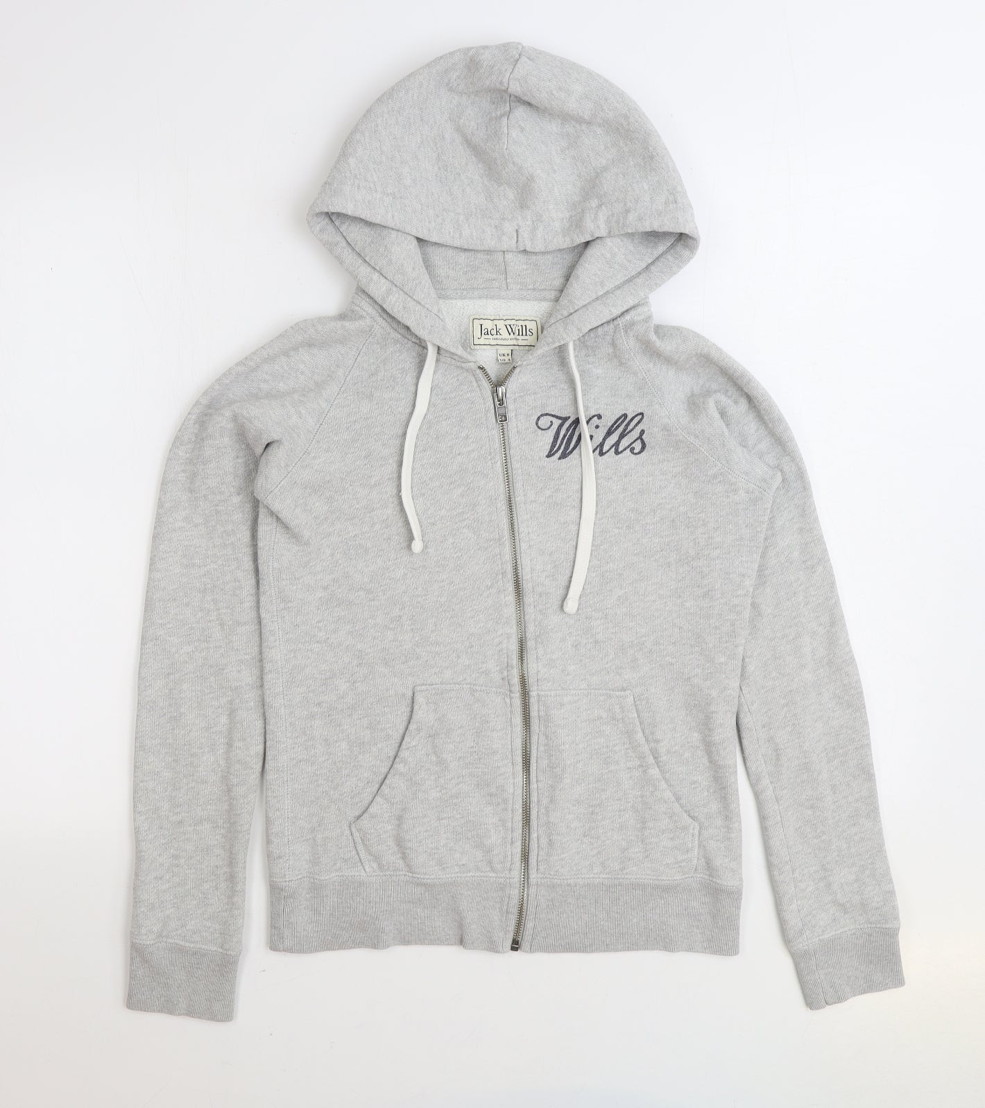 Jack Wills Womens Grey Cotton Full Zip Hoodie Size 8 Zip Preworn Ltd