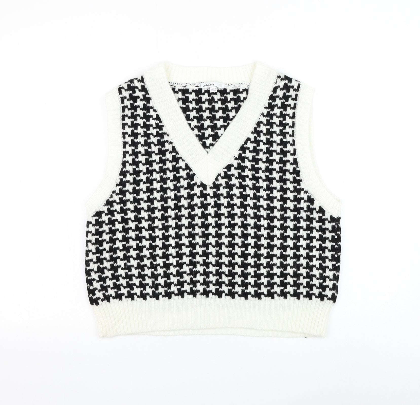 Subdued Womens Black V-Neck Geometric Acrylic Vest Jumper One Size –  Preworn Ltd