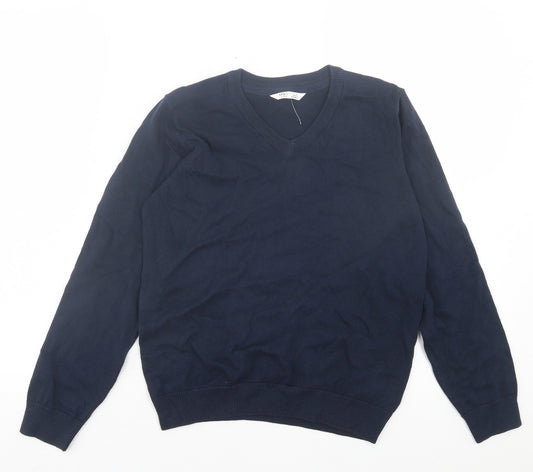 Marks and Spencer Boys Blue V-Neck Cotton Pullover Jumper Size 10-11 Years Pullover - School Wear