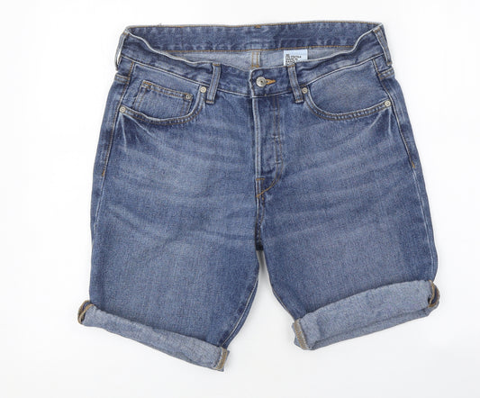 H&M Mens Blue Cotton Biker Shorts Size 30 in L9 in Regular Zip