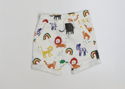 George Boys White Geometric Cotton Sweat Shorts Size 3-4 Years Regular Drawstring - Animal Print