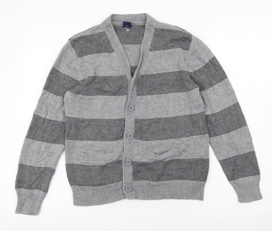 Gap Boys Grey V-Neck Striped Cotton Cardigan Jumper Size 10-11 Years Button