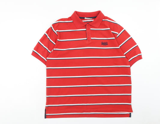 Lonsdale Mens Red Striped Cotton Polo Size L Collared Button
