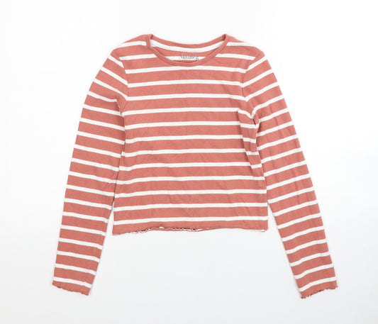 Nutmeg Boys Pink Round Neck Striped Cotton Pullover Jumper Size 11-12 Years Pullover