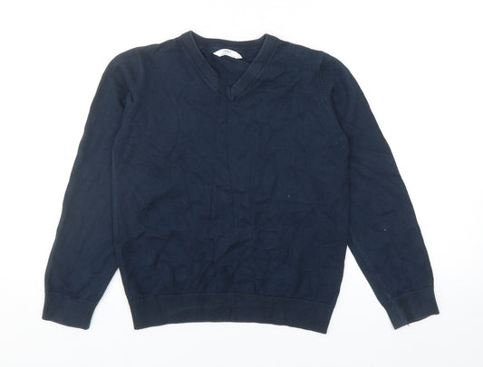 Marks and Spencer Boys Blue V-Neck Cotton Pullover Jumper Size 10-11 Years Pullover