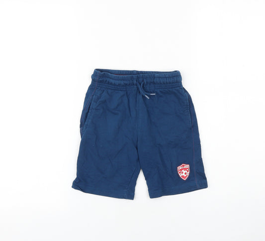 F&F Boys Blue 100% Cotton Sweat Shorts Size 5-6 Years Regular Drawstring