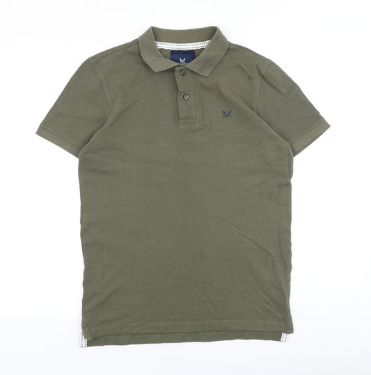Crew Clothing Mens Green 100% Cotton Polo Size S Collared Button