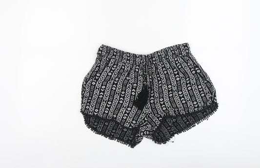 Atmosphere Womens Black Geometric Viscose Basic Shorts Size 12 L3 in Regular Drawstring