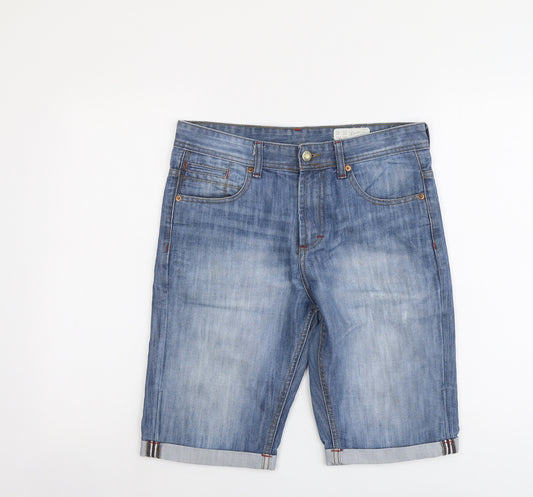 Denim & Co. Mens Blue Cotton Biker Shorts Size 30 in L11 in Regular Button