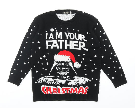 Stylo Boys Black Round Neck Acrylic Pullover Jumper Size 11-12 Years Pullover - Star Wars Christmas