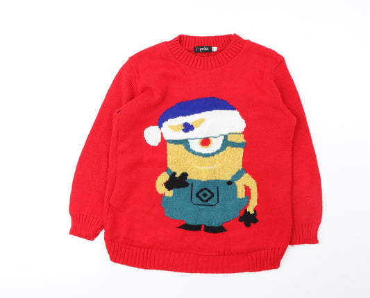 Impulse Boys Red Round Neck Acrylic Blend Pullover Jumper Size 11-12 Years Pullover - Minion Christmas
