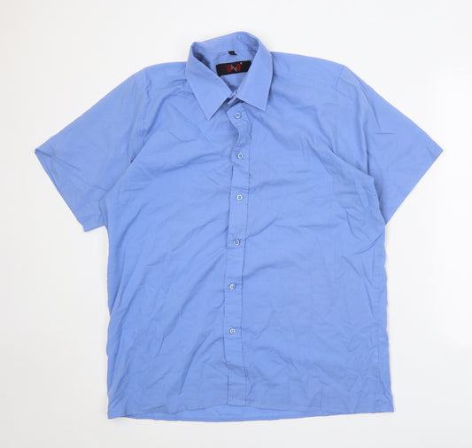 DnD Mens Blue Polyester Button-Up Size L Collared Button
