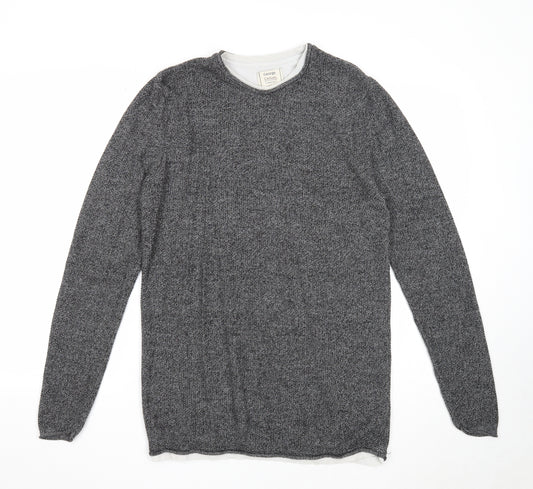 George Mens Grey Round Neck Acrylic Pullover Jumper Size S Long Sleeve