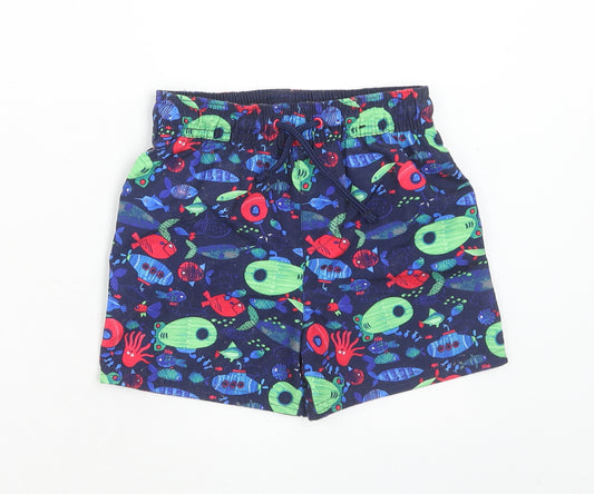 George Boys Blue Geometric Polyester Sweat Shorts Size 3-4 Years Regular Drawstring - Sea Animals Swim Shorts