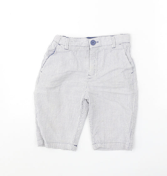 H&M Boys White Striped Cotton Chino Shorts Size 8 Years Regular Zip