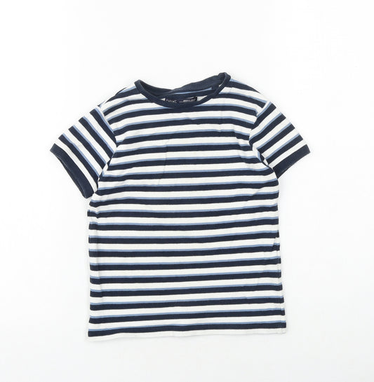 NEXT Boys Blue Striped Cotton Basic T-Shirt Size 5 Years Round Neck Pullover