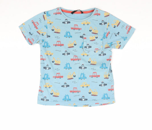George Boys Blue Geometric 100% Cotton Basic T-Shirt Size 4-5 Years Round Neck Pullover - Car