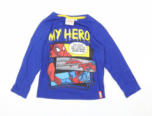 Marvel Boys Blue Cotton Basic T-Shirt Size 4 Years Round Neck Pullover - Spider-Man