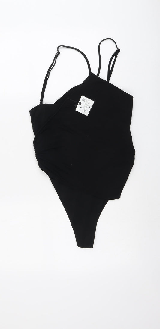 Zara Womens Black Viscose Bodysuit One-Piece Size M Snap