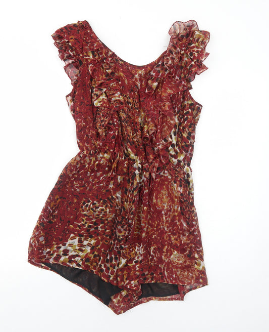 Ali & Kris Womens Red Animal Print Polyester Playsuit One-Piece Size M Zip