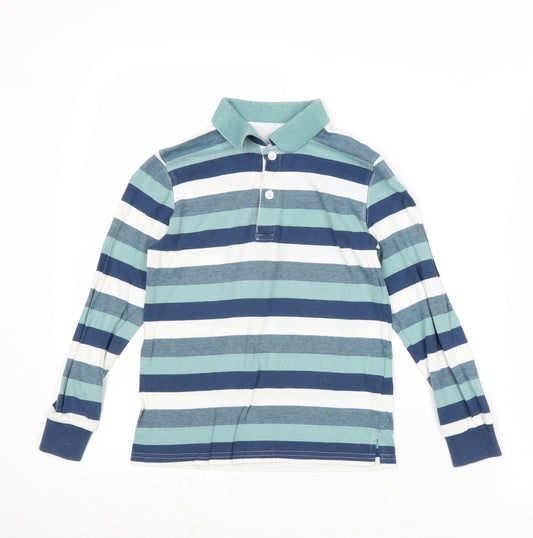 iDo Boys Blue Striped 100% Cotton Basic Polo Size 7 Years Collared Button