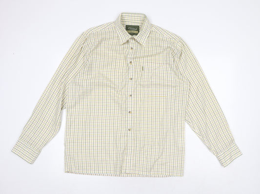 Champion Mens Beige Plaid Polyester Button-Up Size M Collared Button
