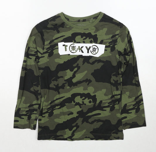 NEXT Boys Green Camouflage Cotton Basic Casual Size 7 Years Round Neck Pullover - Tokyo