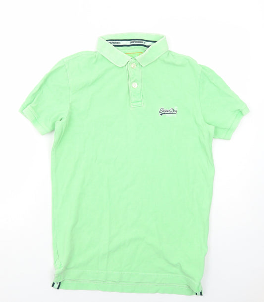 Superdry Mens Green Cotton Polo Size S Collared Button