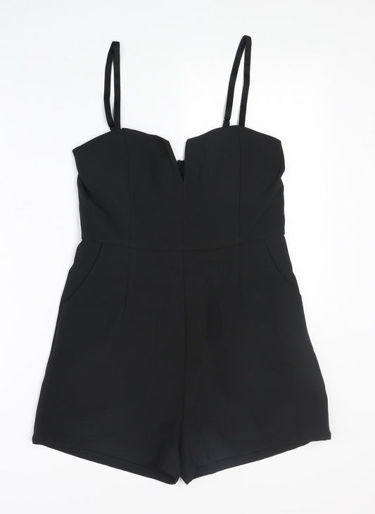 Vera & Lucy Womens Black Polyester Playsuit One-Piece Size M Zip