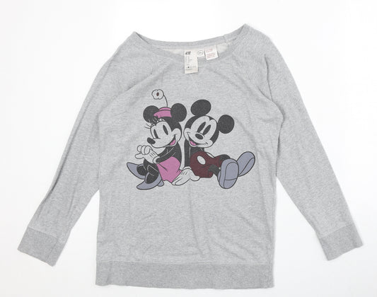 H&M Womens Grey 100% Cotton Pullover Sweatshirt Size XS Pullover - Mickey Minnie Mouse