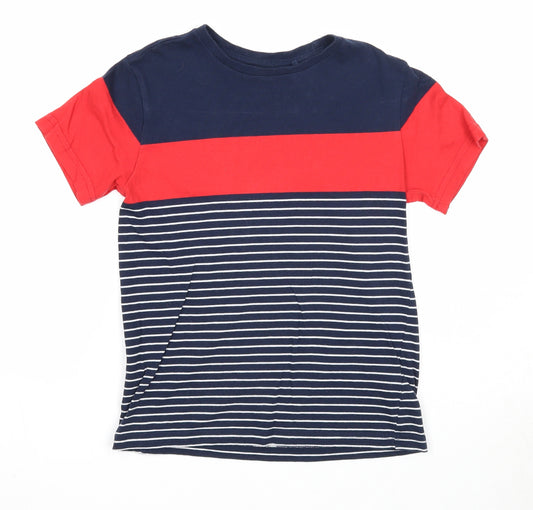 NEXT Boys Blue Striped Cotton Basic T-Shirt Size 7 Years Round Neck Pullover