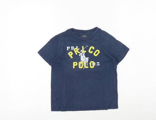 Polo Ralph Lauren Boys Blue 100% Cotton Basic T-Shirt Size 5 Years Round Neck Pullover