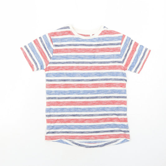 NEXT Boys Blue Striped Cotton Basic T-Shirt Size 7 Years Round Neck Pullover